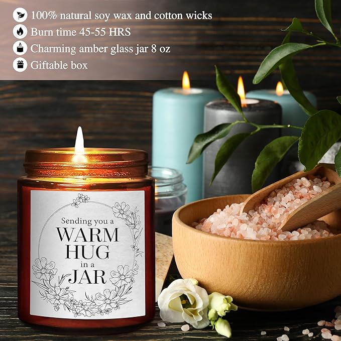 Sending You Warm Hug in a Jar Candle - Friendship Gifts for Women Men Best Friend - Relaxing Gift for Her Him - Natural Soy Candle for Home - Sea Salt Jasmine Scented Candles for Stress Relief