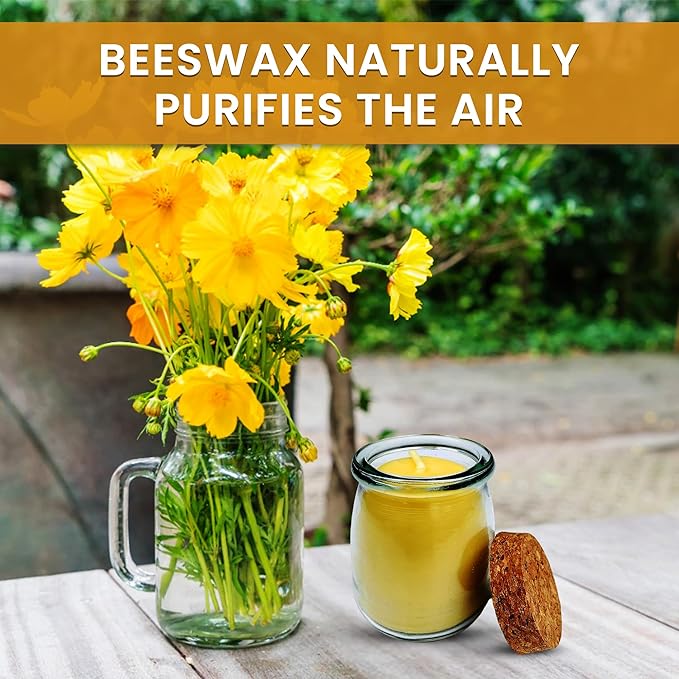 BeeTheLight Beeswax Jar Candle - 100% Pure USA Bees Wax in Glass Container - Vanilla Honey