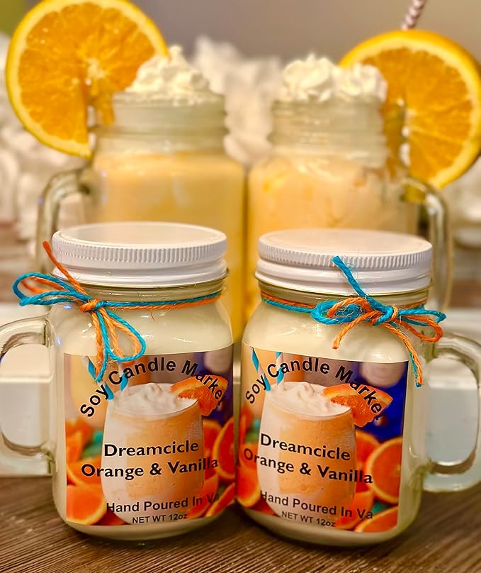 Soy Scented Candles | Handmade & Highly Aromatic Candles Burns Upto 85 Hours in Glass Jar - Perfect for Home Decor, Wedding, Birthday, Dinner (Dreamcicle, 16 oz)