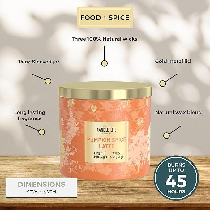 Candle-lite Halloween Scented Candles, Pumpkin Accord with Buttercream, 14 oz Jar, 45 Hour Burn, Fall Scented Candle for Home Decor, 3-Wick, Proudly Poured in USA, Halloween Candle Decoration