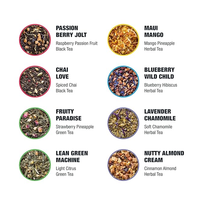 Tiesta Tea - Favorites Starter Sampler Dry Flight Set, Loose Leaf, High to No Caffeine, Makes Hot & Iced, Assorted Tea Sets with Herbal, Black, Fruit Blends & More, 8 Resealable Sample Pouches