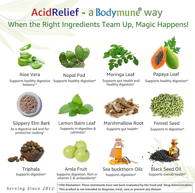 AcidRelief Acid Tamer | Promotes Stomach Comfort & Digestive Wellness* | Organic Herbal Blend for Gut Health* | Made in USA, USDA Organic, Vegan, Non-GMO, Gluten-Free | 30 Capsules