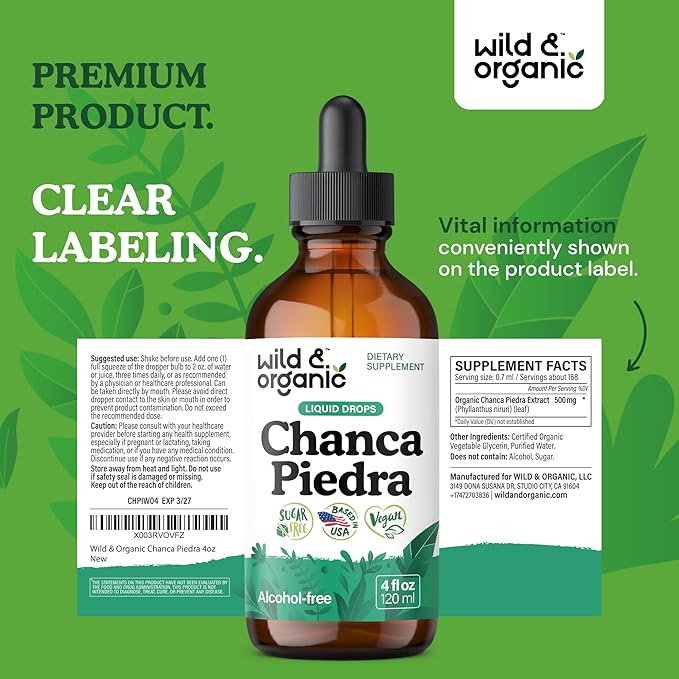 Wild & Organic Chanca Piedra Stone Breaker Drops - Herbal Chanca Piedra Extract for Kidney, Gallbladder Cleanse & Urinary Support - Vegan, Sugar & Alcohol-Free Tincture - 4 fl oz