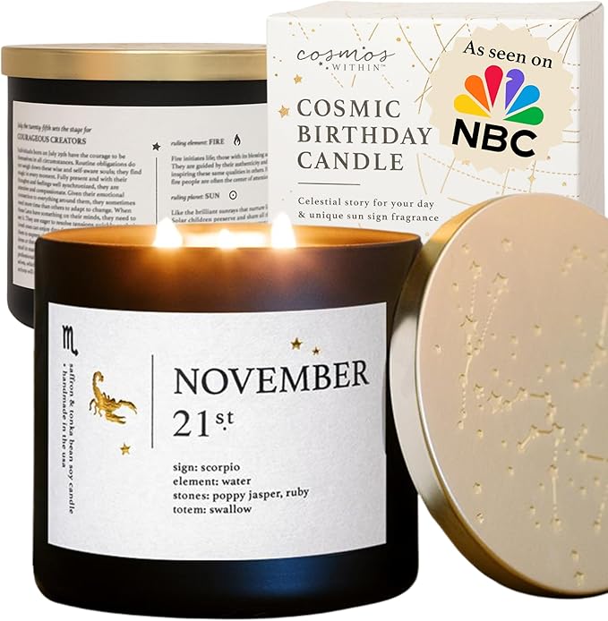 November 21st Personalized Zodiac Candle | Inspirational Astrology Reading and Daily Affirmation for Your Birthdate | Handmade Scorpio Candles | Astrology Birthday Gifts for Women