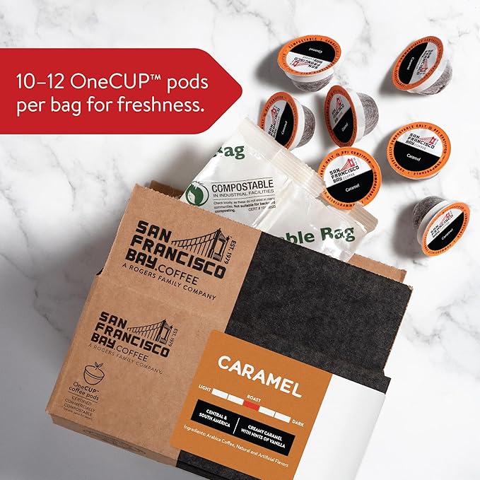 San Francisco Bay Compostable Coffee Pods - Caramel (80 Ct) K Cup Compatible including Keurig 2.0, Flavored, Medium Roast