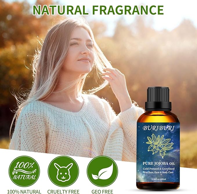 BURIBURI 100% Pure Organic Jojoba Carrier Oil, 100ml/3.38fl.oz