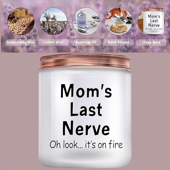 Mothers Day Gifts from Daughter & Son, Moms Last Nerve Candle, Funny Mom Birthday Gifts, Unique Birthday Gifts for Mom, Mother’s Day Gifts. Mom Gifts Ideas, 9oz Scented Candles, Vanilla Soy Candle