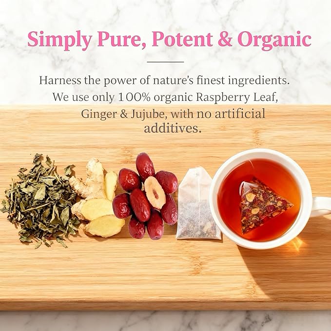 Gerduck Raspberry Leaf & Ginger Tea for Women with Jujube Red Dates-Sweet & Spicy,Traditional Herbal Tea, Postpartum Essentials,Organic,Caffeine Free,Non-GMO,20 Tea Bags