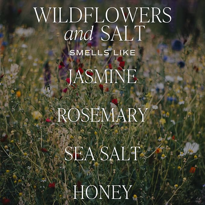 Sweet Water Decor Wildflowers and Salt Patterned Candle – Soy Candles with Rosemary, Lily, Honey, Violet, Amber, Musk Aroma– 40 Hour Burn – 9oz Clear Glass Jar – Ideal for Valentines Presents