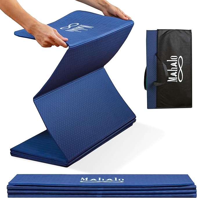 Foldable Yoga Mat + Carry Bag, 6mm 7-fold Workout Mat, Easy to Store, Anti-Slip Folding Exercise Mat for Yoga, Pilates, Home Workouts, and Floor Exercises