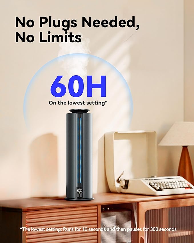 1800 Sq Ft Cordless Waterless Diffuser, 100ml Hotel Collection Diffuser Scent Air Machine for Home Cold Air Essential Oil Diffuser for Large Room Office Quiet (Titanium Gray)