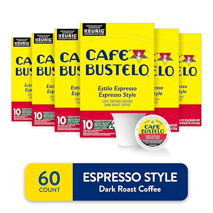 Café Bustelo Espresso Style Dark Roast Coffee, Keurig K-Cup pods, 10 Count Box (Pack of 6)