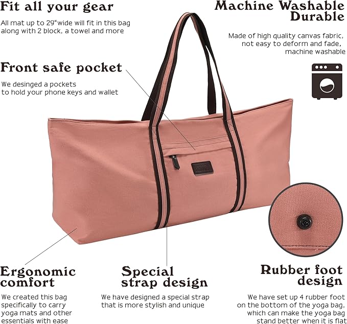 RXHOSIGAY with Multi-Functional Storage Pockets Full-Zip Extra Large Yoga Mat Tote Bag Sports Gym Pilates Bag
