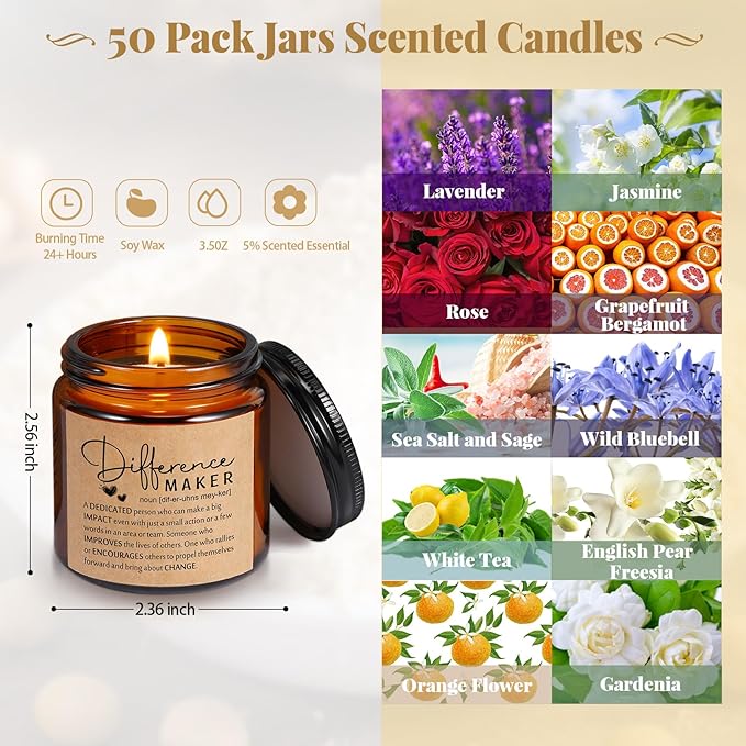 Fumete 10 Pcs Jars Scented Soy Candles 3.5 oz May You Be Proud of The Difference Candles Valentines Team Thank You Gifts Employees Coworker Appreciation Volunteers Nurse Teachers(Amber,Maker)