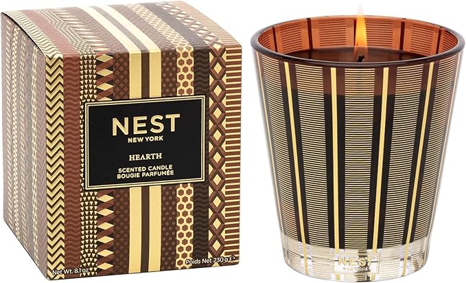 NEST New York Scented Classic Candle, Hearth - 8.1 oz - Up to 60-Hour Burn Time - Reusable Glass Vessel