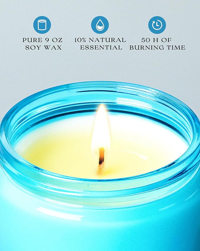 AOOVOO Fantasy Ocean Odor Eliminating Highly Fragranced Candle - Eliminates 95% of Pet, Smoke, Food, and Other Smells Quickly, Air Freshing Soy Candle, 9 oz Up to 50 Hours Burn time