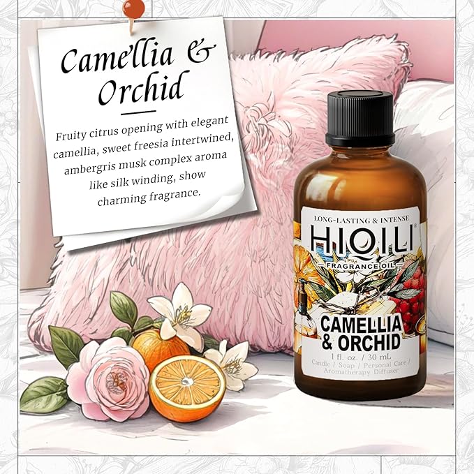 HIQILI Camellia and Orchid Fragrance Oil for Candle, Soap and Perfume Making, Add to Shampoo & Body Lotion, Floral Scents- 1 Fl Oz