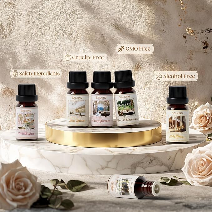 SALKING Hotel Fragrance Oils, Premium Essential Oil for Diffuser, Scented Oil Gift Set for Soap Candle Making - The Hotel, Santal, My Way, Day Dream, Secret Desires, White Tea
