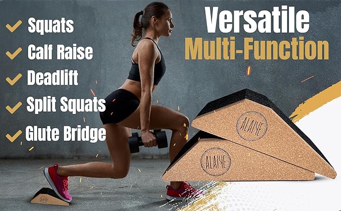 ALAIYE Squat Wedge Blocks (Set of 2) – Non-Slip Slant Boards for Lower Body Workouts, Ankle and Calf Stretching - Yoga Blocks, Designed to Elevate Heels and Squat Support - Includes Carry Bag