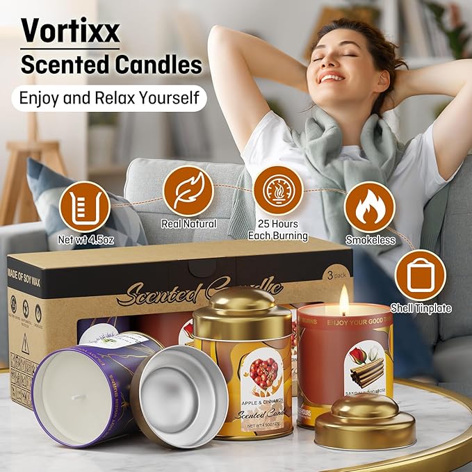 3-Pack Aromatherapy Candle Set - Scented Candles | 4.5oz × 3 | 75+ Hour Total Burn | Natural Soy Candles for Home, Gifts & Christmas