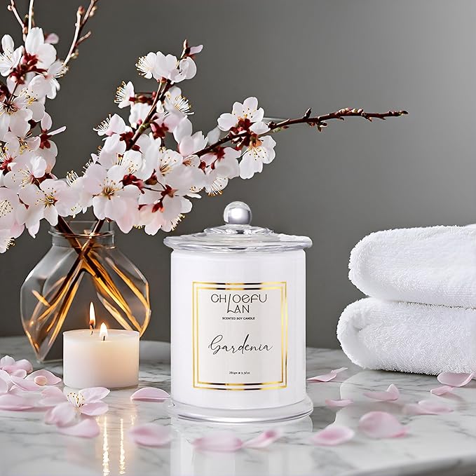 Chloefu LAN Gardenia Scented Candles for Home, Natural Soy Candle for Home Decor, Birthday Candle Gift for Women, 10 oz 65 Hours Burn