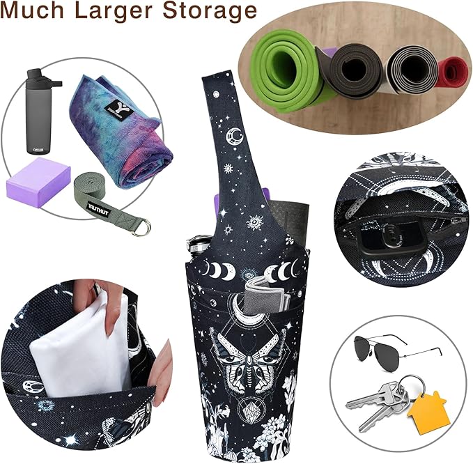 Fashion Printed Yoga Mat Bag with Large Side Pocket & Zipper Pocket Long Tote Yoga Bag Fit Most Size Mats - Holds More Yoga Accessories