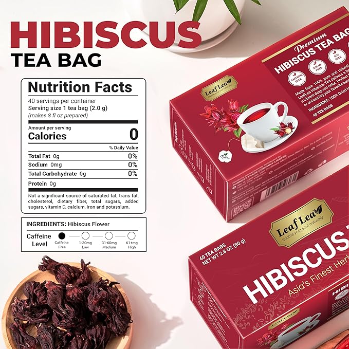 LeafLea Hibiscus Tea Bags – 240 Count, Individually Wrapped, 100% Natural Hibiscus Flower Herbal Tea, Caffeine-Free, Sugar-Free, Non-GMO, Rich in Flavor & Color, Te de Hibisco, Jamaica Tea (Pack of 6)