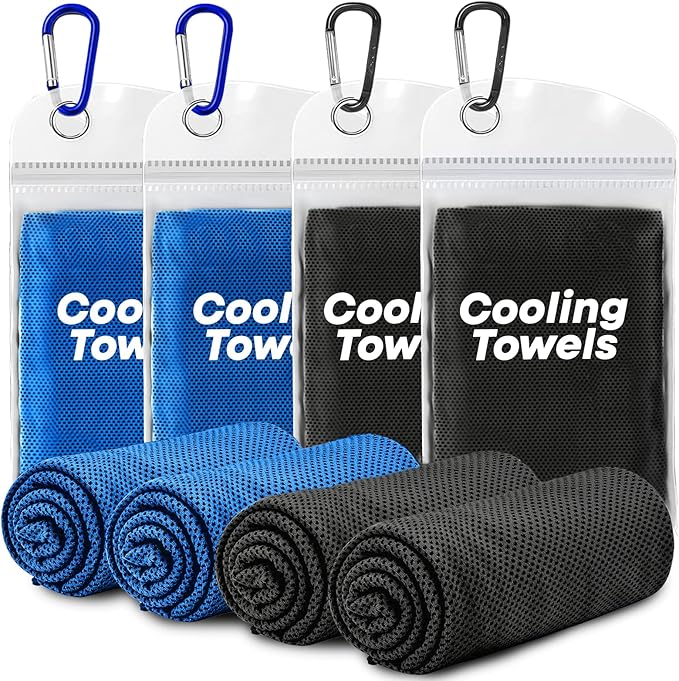 UZIPIN 4 Pack Cooling Towels (40"x 12"), Soft Breathable Gym Towels, Outdoors Ice Towel for Neck and Face, Camp Essentials Microfiber Sweat Towels for Gym, Run, Yoga, Workout, Travel, Climb