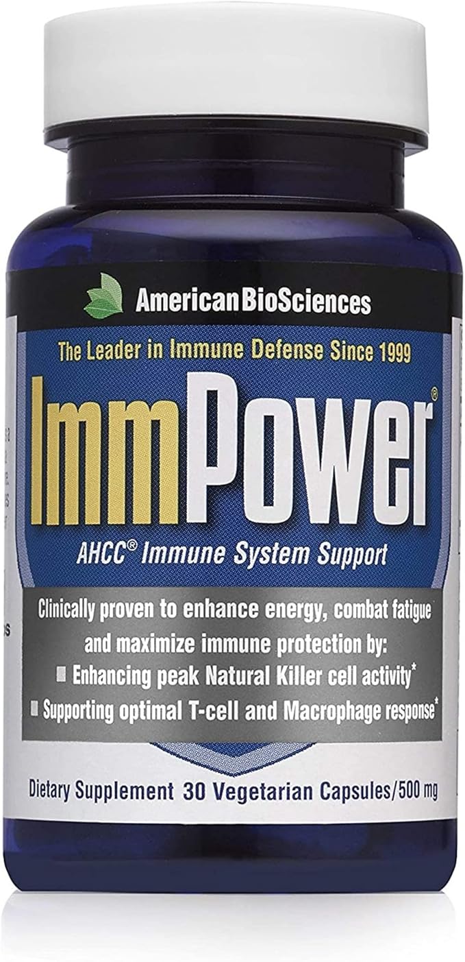 American BioSciences ImmPower AHCC Supplement, Vegetarian Capsules, Enhanced Immune Support, Natural Killer Cell Activity and Cytokine Production, 500 milligrams per Capsule (30 Count)