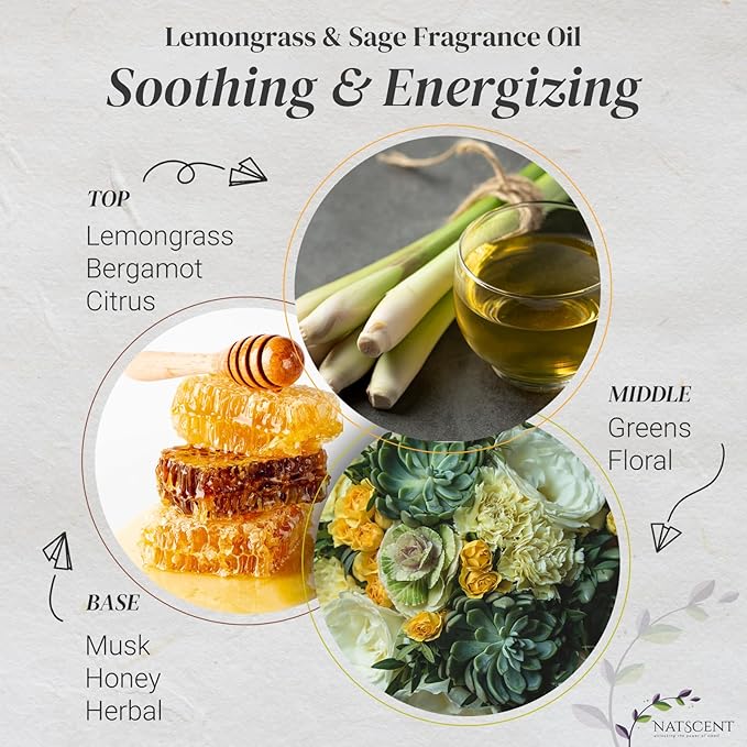 Lemongrass & Sage Essential Oils for Diffusers for Home, Nature-derived Essential Oil, Long-Lasting & Family-Friendly Diffuser Oils Scents, IFRA Certified, Cold Air & Ultrasonic - 4 oz