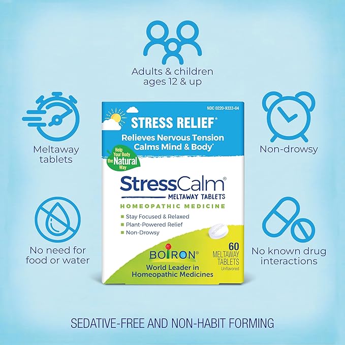 Boiron StressCalm Tablets for Relief of Stress, Anxiousness, Nervousness, Irritability, and Fatigue - 60 Count