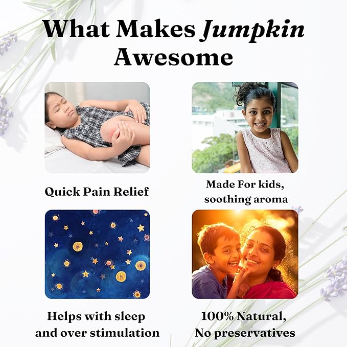 Jumpkin by Greenatva - Growing Pain Relief for Kids 50 ml (1.69 fl oz) - 100% Pure, Sleep & Massage Oil for Kids, Blend of Marjoram, Lavender, Black Pepper & Chamomile for (1-10 Ages)