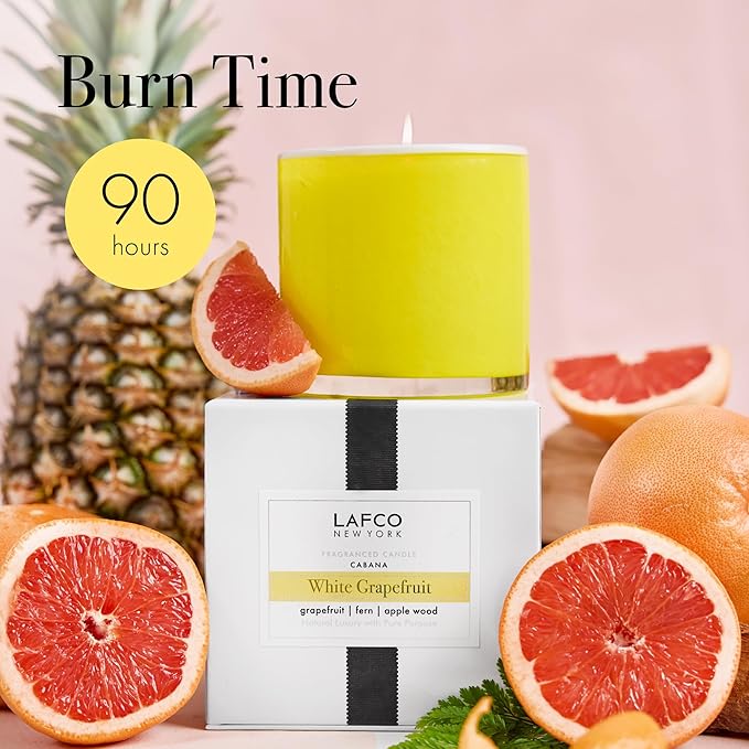LAFCO New York Signature Candle, White Grapefruit - 15.5 oz - 90-Hour Burn Time - Reusable, Hand Blown Glass Vessel - Made in The USA
