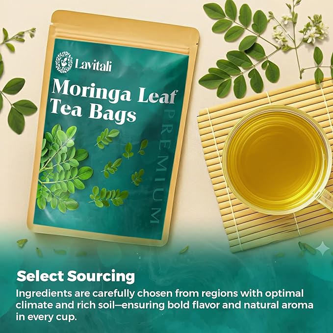 Lavitali, Moringa Leaves Tea Bags | 60 bags, 100% Pure Herbal Tea | Caffeine-Free, Eco-Friendly Filter Bags | Daily Natural Botanical, Hot or Iced Herbal Infusion