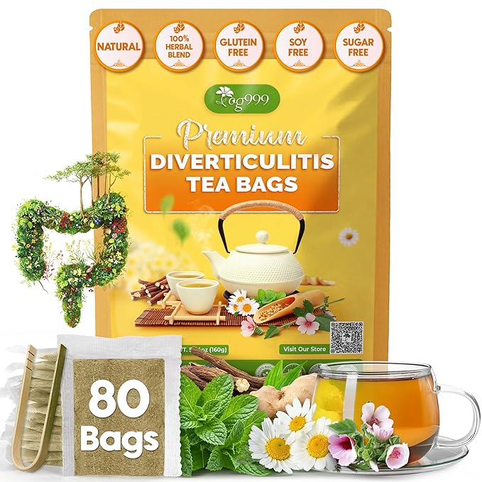 TOG999, Diverticulitis Tea Bags | 80 Count | 100% Natural Chamomile, Peppermint, Marshmallow Leaf, Wild Yam Root, Licorice & Ginger Herbal Blend – Caffeine-Free Comfort Tea, Vegan.