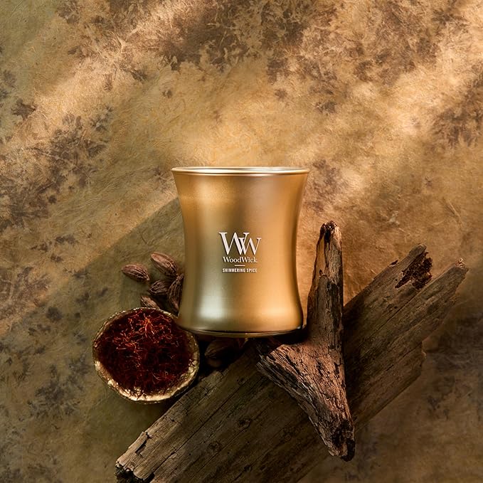 WoodWick Shimmering Spice Scented Candle, Crackles as it Burns, Precious Metals Collection, Home Décor, Gifting, 9.7oz