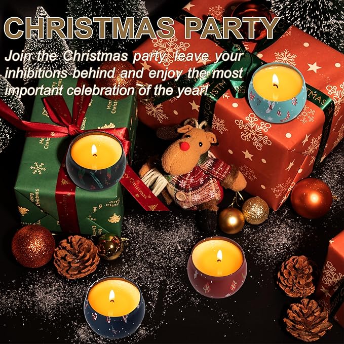 Christmas Scented Candles Gifts - Xmas Candle Gift Set for Women Men Aromatherapy Soy Wax Natural Small Festival Aroma Candle Gift 4 PCS 4.4 Oz for Mothers Day Birthday Diwali Teachers Girls