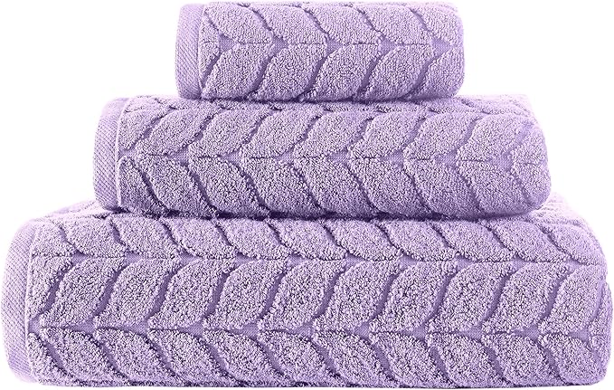 BAGNO MILANO Turkish Bath Towels, Soft Plush Jacquard Luxury Bath Towels, Quick Dry Towel Set (Lavender, 3 pcs Towel Set)