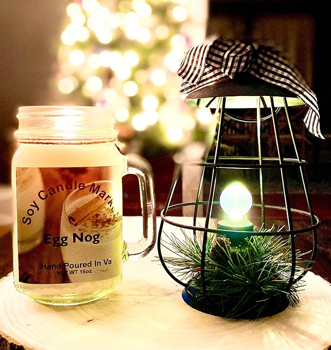 Soy Scented Candles | Handmade & Highly Aromatic Candles Burns Upto 85 Hours in Glass Jar - Perfect for Home Decor, Wedding, Birthday, Dinner (Egg Nog, 12 oz)