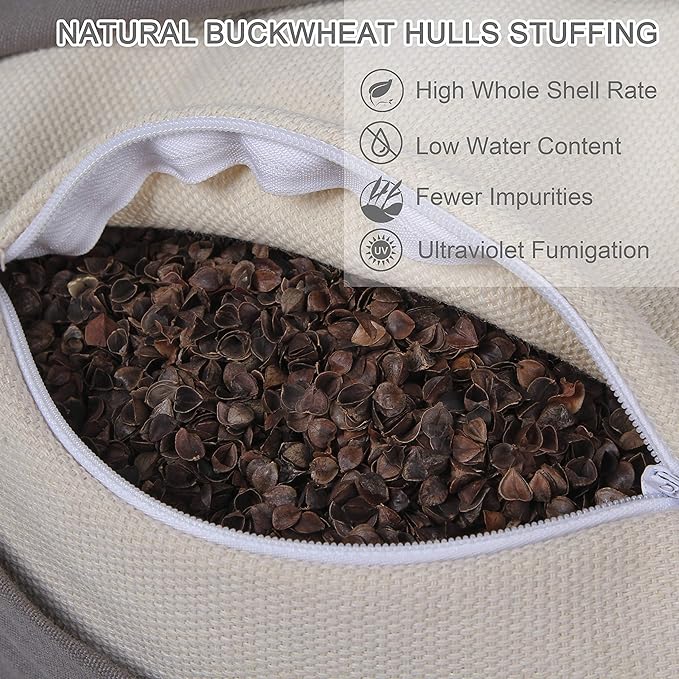 FelizMax Organic Buckwheat Bolster(24X9 in) Yoga Bolster Supportive Yoga Cushion for Restorative Yoga Accessories Meditation Pillow Reading Pillow Floor Pillow Large Round Cylinder