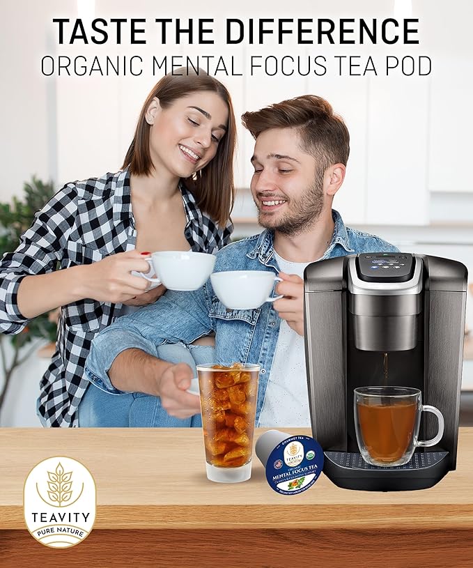 Organic Tea Pods with Moringa, Pepeppermint, Holy Basil & Turmeric - Naturally Decaf Tea - Mental Focus by Teavity (12 Tea Pods)