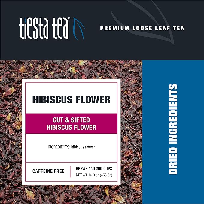 Tiesta Tea - Dried Hibiscus, Loose Leaf, Cut & Sifted Hibiscus Flower, Premium Blend, Non-Caffeinated, Make Hot or Iced & Brews Up to 200 Cups, 16 Ounce Resealable Bulk Pouch