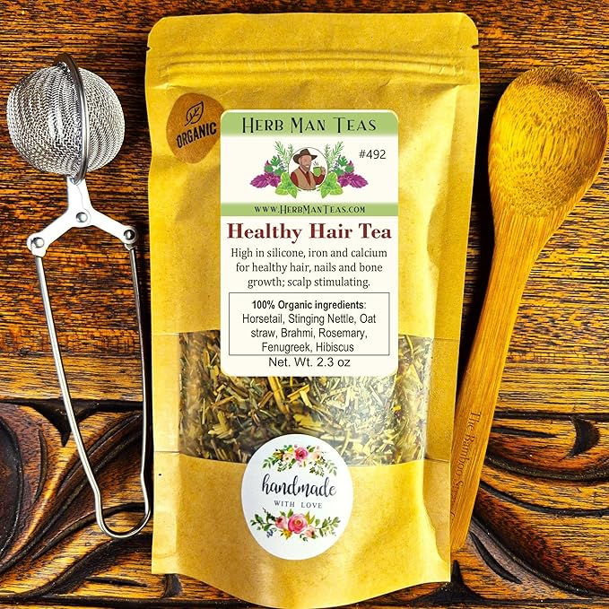 HEALTHY HAIR TEA — An Organic mineral-rich Herbal Blend to build Strong, Healthy Hair and avoid hair thining Formulated by Master Herbalist Khabir - Non-GMO, No Additives