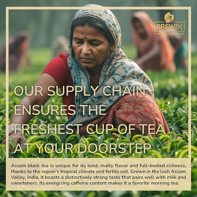 BREWIX, Assam Black Tea Leaves (50+ Cups, 3.53oz/100g) High Caffeine Gluten Free | Strong and Malty | Loose Leaf | Resealable Bag | Perfect for Strong Morning Tea