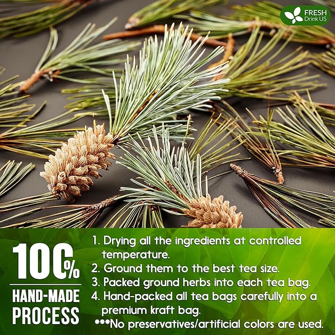 FreshDrinkUS, Pine Needle Tea Bags – 75 Tea Bags, Naturally Caffeine-Free, Refreshing Herbal Tea, Wild-Harvested Pine Leaves, Aromatic and Soothing – Non-GMO & Eco-Friendly Packaging