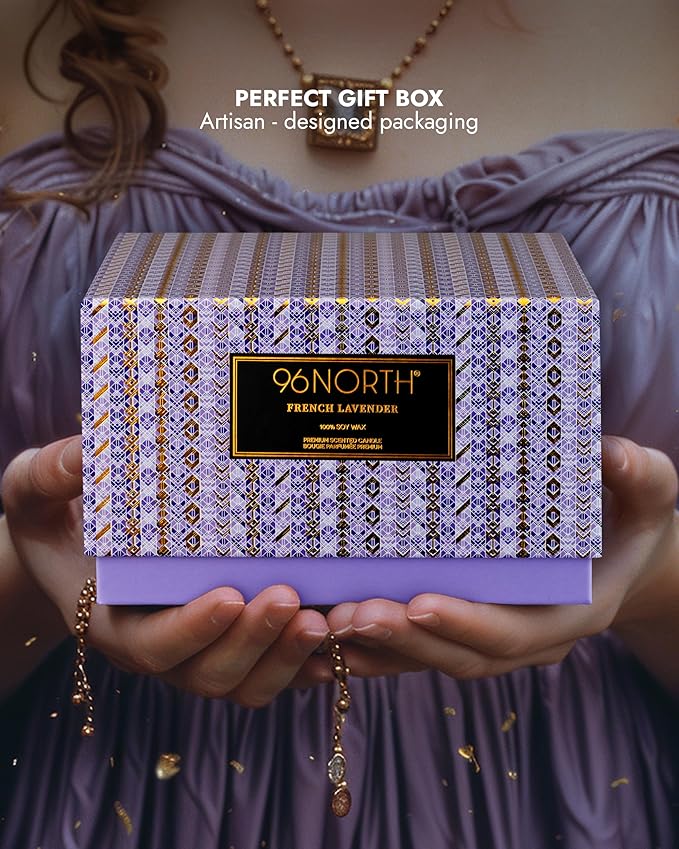 96NORTH Luxury Lavender Soy Candle | Large 3 Wick Jar Candle | Up to 50 Hours Burning Time | 100% Natural Soy Wax | Relaxing Aromatherapy Aesthetic Candle | Housewarming Gift for Women and Men