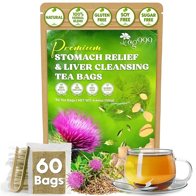 TOG999, Premium Stomach & Liver Herbal Tea – 60 Tea Bags – Milk Thistle Seed, Ginger, Fennel, Peppermint & Licorice – Caffeine-Free – Soothing & Refreshing Herbal Blend for Daily Enjoyment