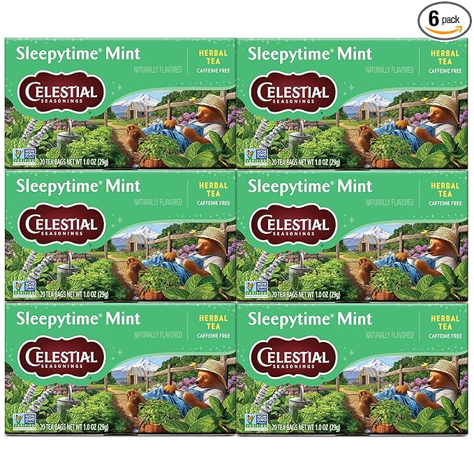 Celestial Seasonings Sleepytime Mint Herbal Tea - Caffeine Free Sleep Tea, 20 Tea Bags Per Box (Pack of 6)