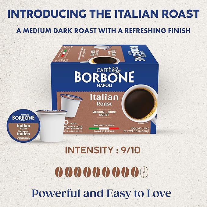 Caffè Borbone Italian Roast Coffee (60 Count) – Medium Dark Roast, Arabica & Robusta Blend, Roasted in Italy for a Bold, Smooth Taste – Single Serve Coffee Pods Compatible with K-Cup Brewers