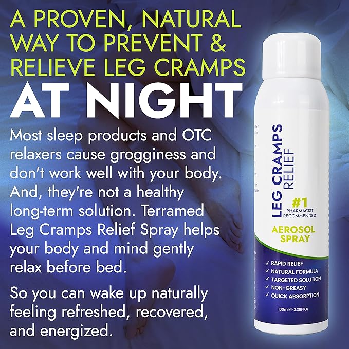 Terramed Just Think Comfort Fast Acting Leg Cramp Relief Aerosol Spray | Pain Relief for Muscle Spasms, Soreness, & Foot and Calf Cramps | Homeopathic Medicine for Restless Legs Syndrome Relief